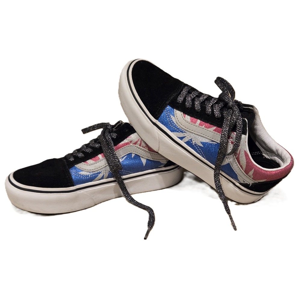 Vans Old Skool Platform Sneakers Black Blue Pink Sparkle Laces Men 4 Women's 5.5